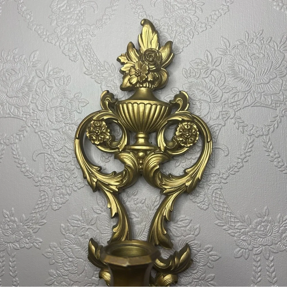 Vintage Dart Industries 4036 Gold Floral Plastic Resin Wall Sconce